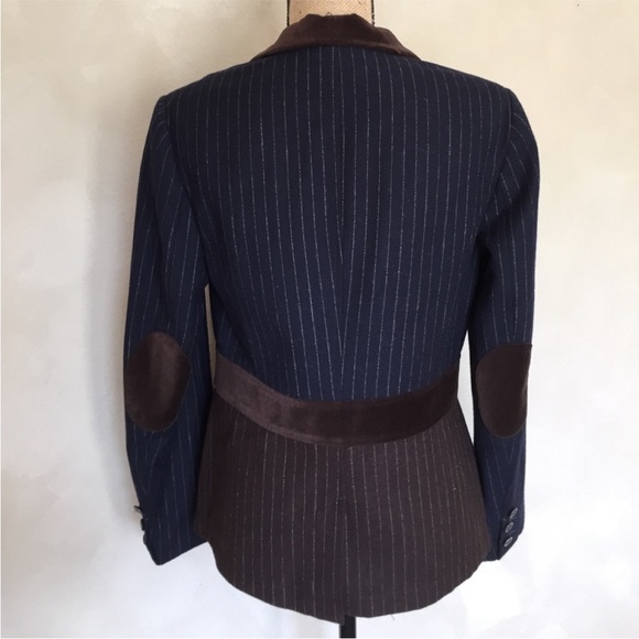 Boden Stripe Wool Blend Patch Elbow Blazer Jacket 4 - Picture 6 of 7